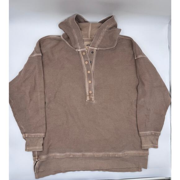 Aerie Oversized Textured Sand Henley Hoodie Small - Picture 6 of 6